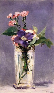 エドゥアール・マネ Painting - クリスタルの花瓶のピンクとクレマチス エドゥアール・マネ